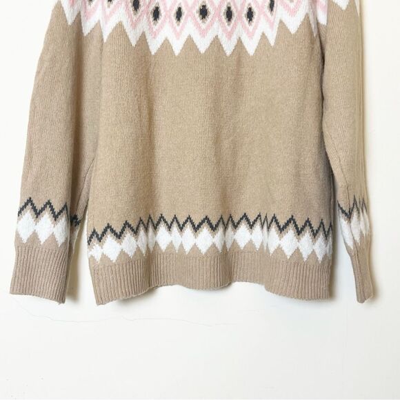 Holiday Time Ugly Pretty Fair Isle Christmas Winter Sweater, XL Tan/Pink NWT - Picture 6 of 10